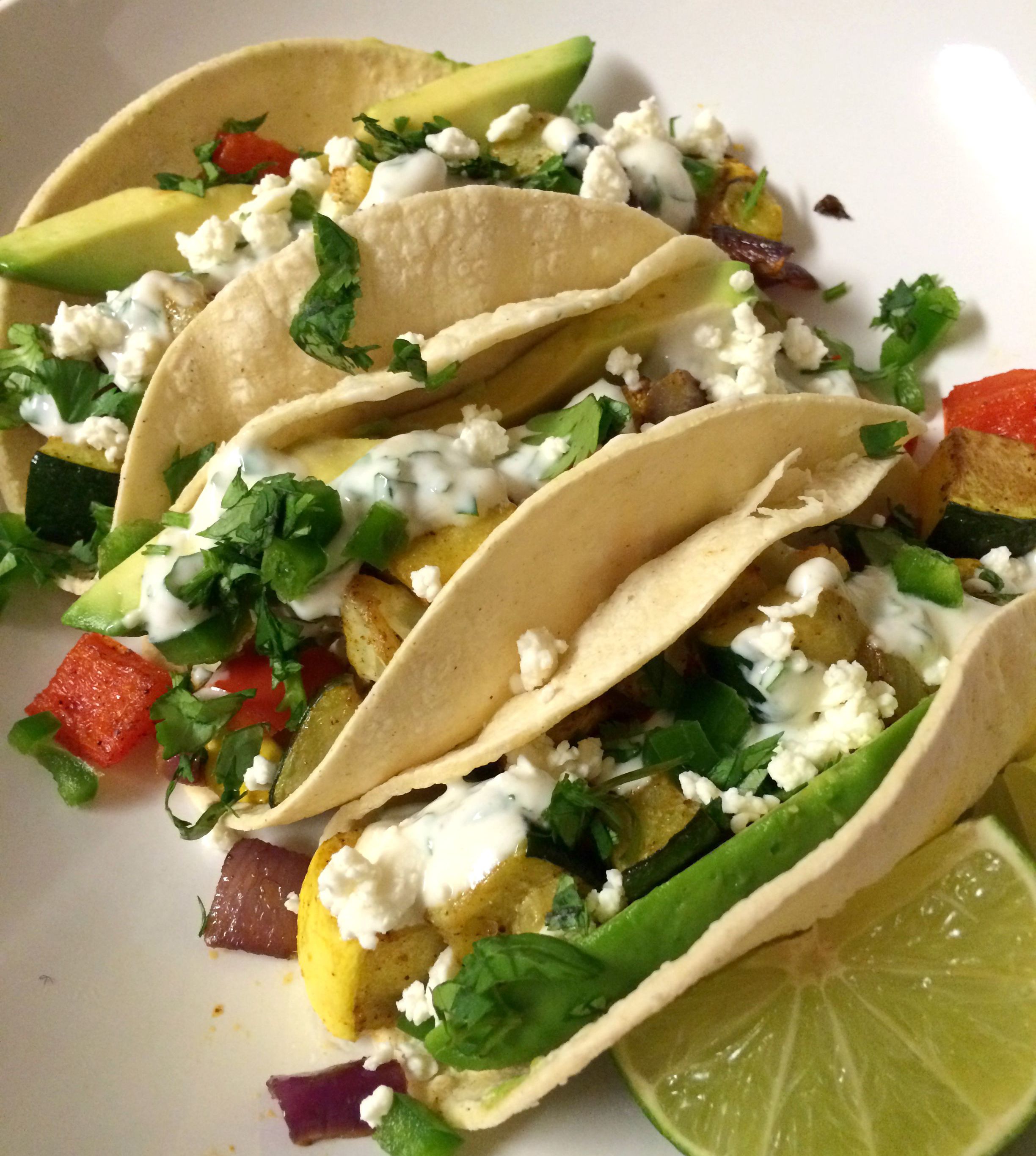 Roasted Veggie Tacos with Lime Yogurt Sauce