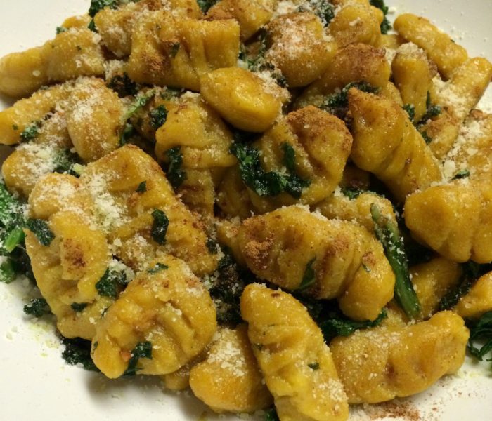 Pumpkin Gnocchi with Brown Butter Sauce and Crispy Kale