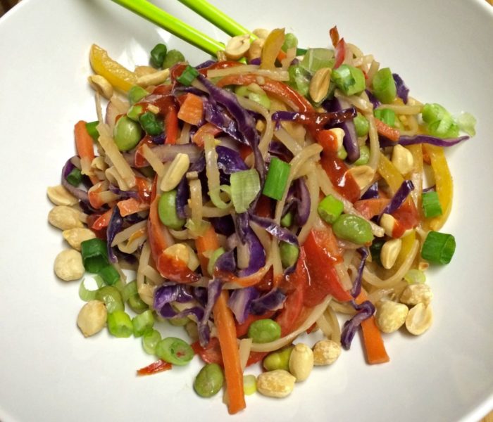 Rainbow Pasta with Spicy Peanut Sauce