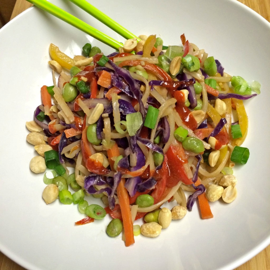 Rainbow Pasta with Spicy Peanut Sauce