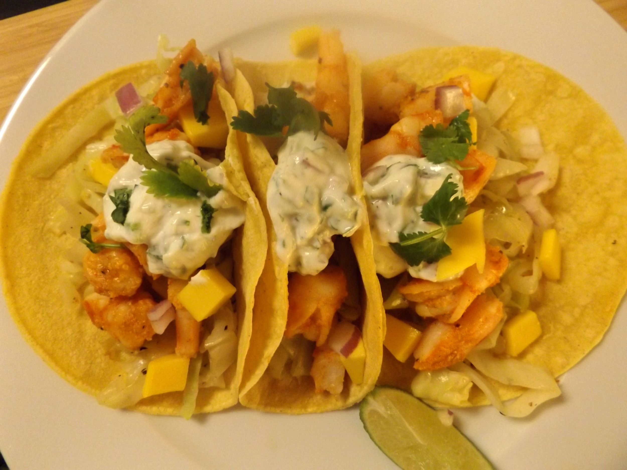 Shrimp Tacos with Cilantro Yogurt Sauce