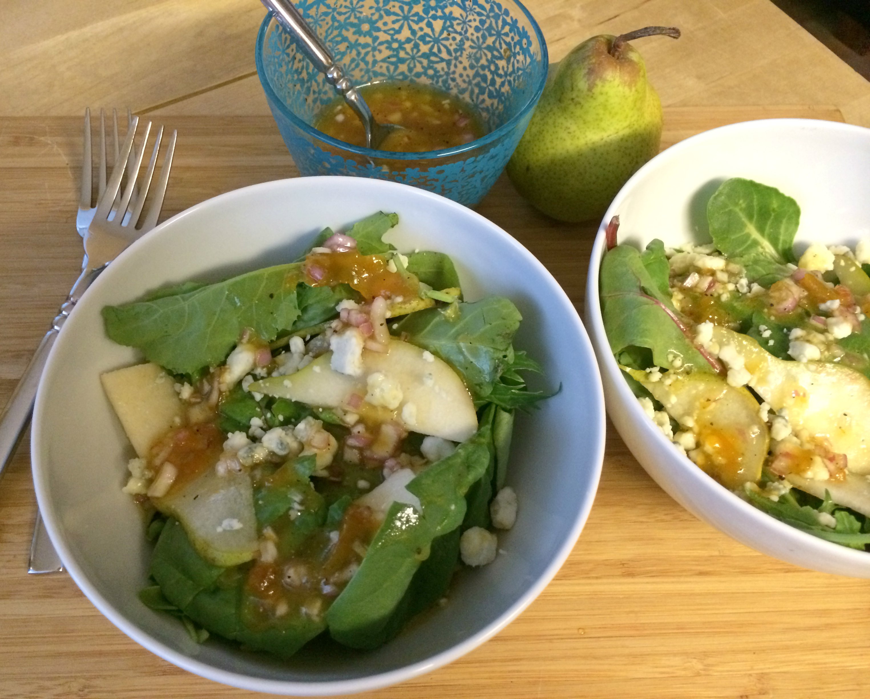 Pear and Blue Cheese Salad with Homemade Apricot Dressing