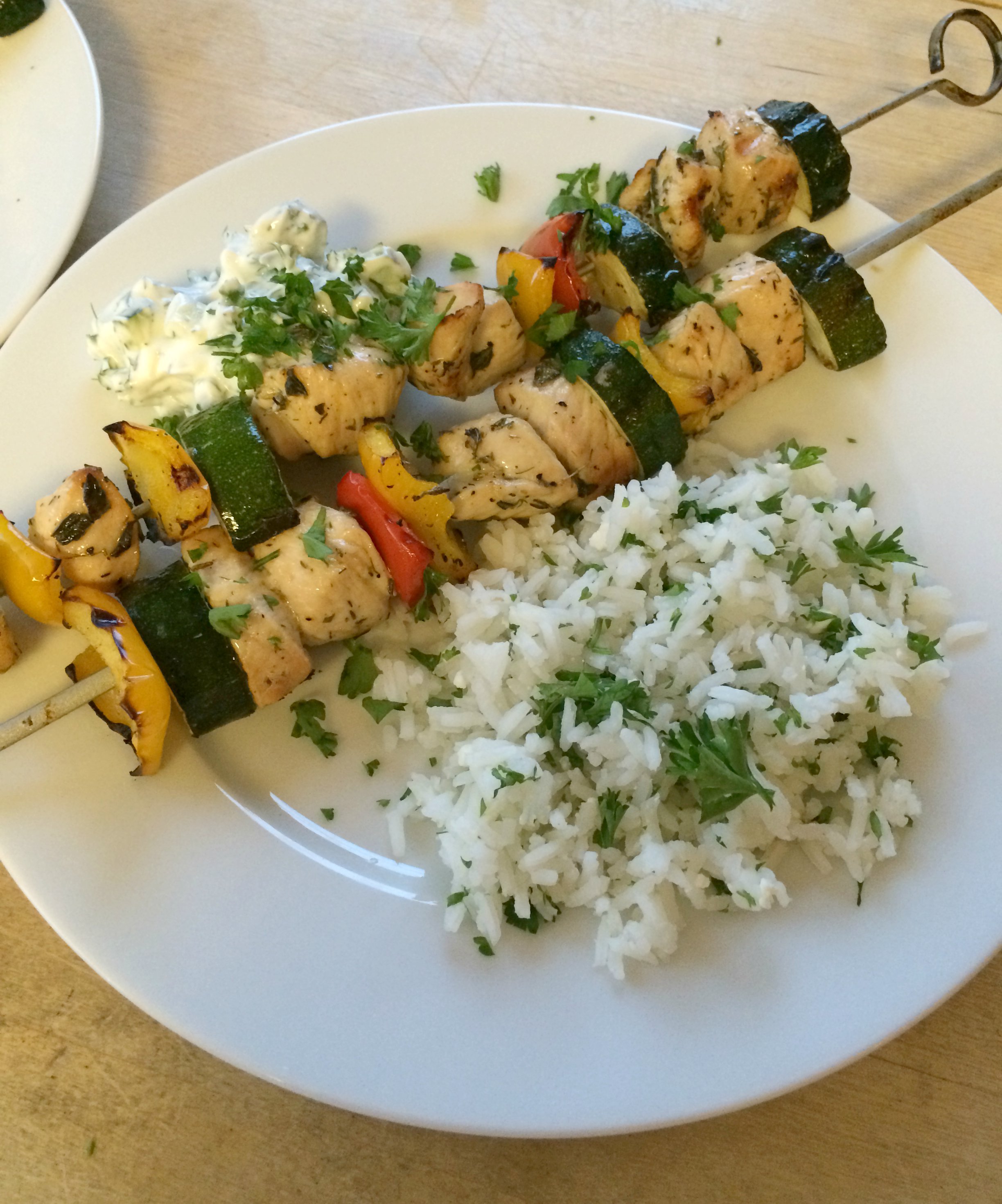 Greek Chicken and Veggie Kabobs with Tzatziki Sauce