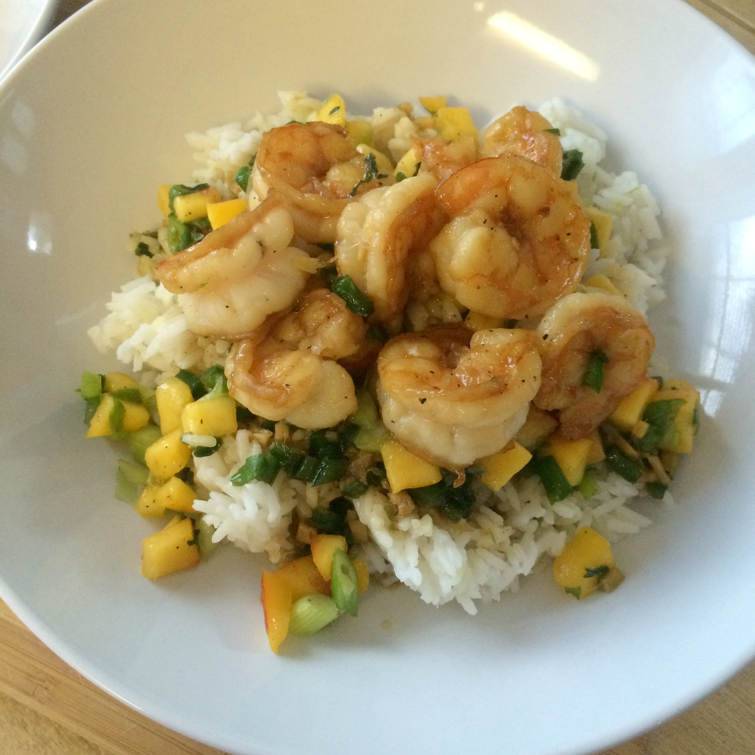 Sweet and Spicy Coconut Shrimp with Mango Basil Salsa and Lime Jasmine Rice