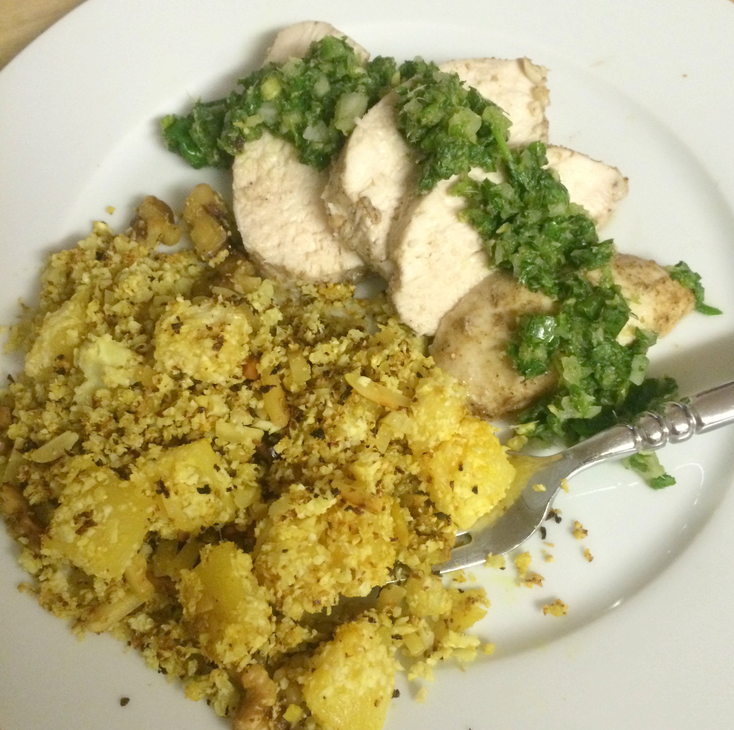 Indian Style Chicken with Mint Chutney and Curried Pineapple Cauliflower Rice