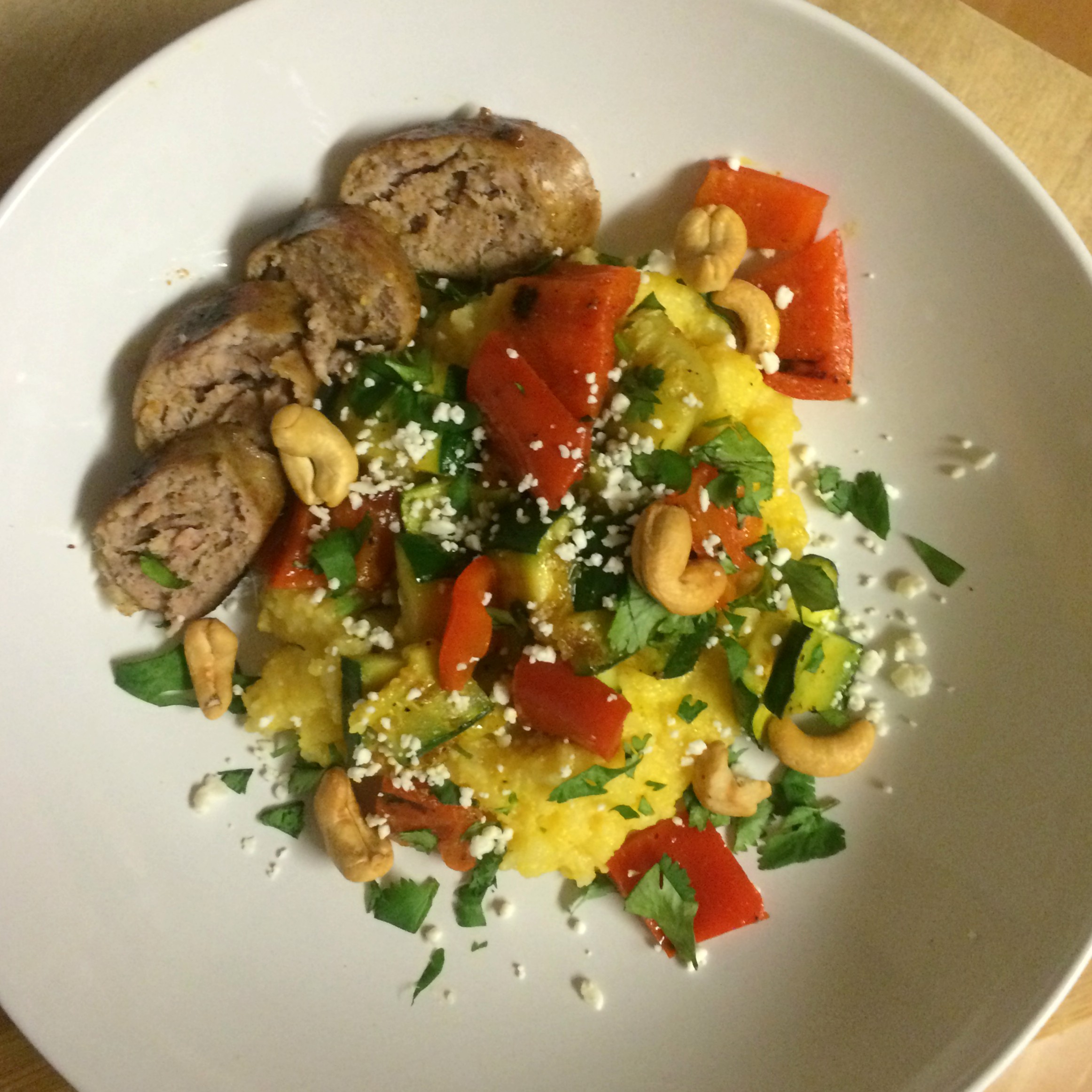 Polenta with Grilled Curried Vegetables and Chicken Sausage