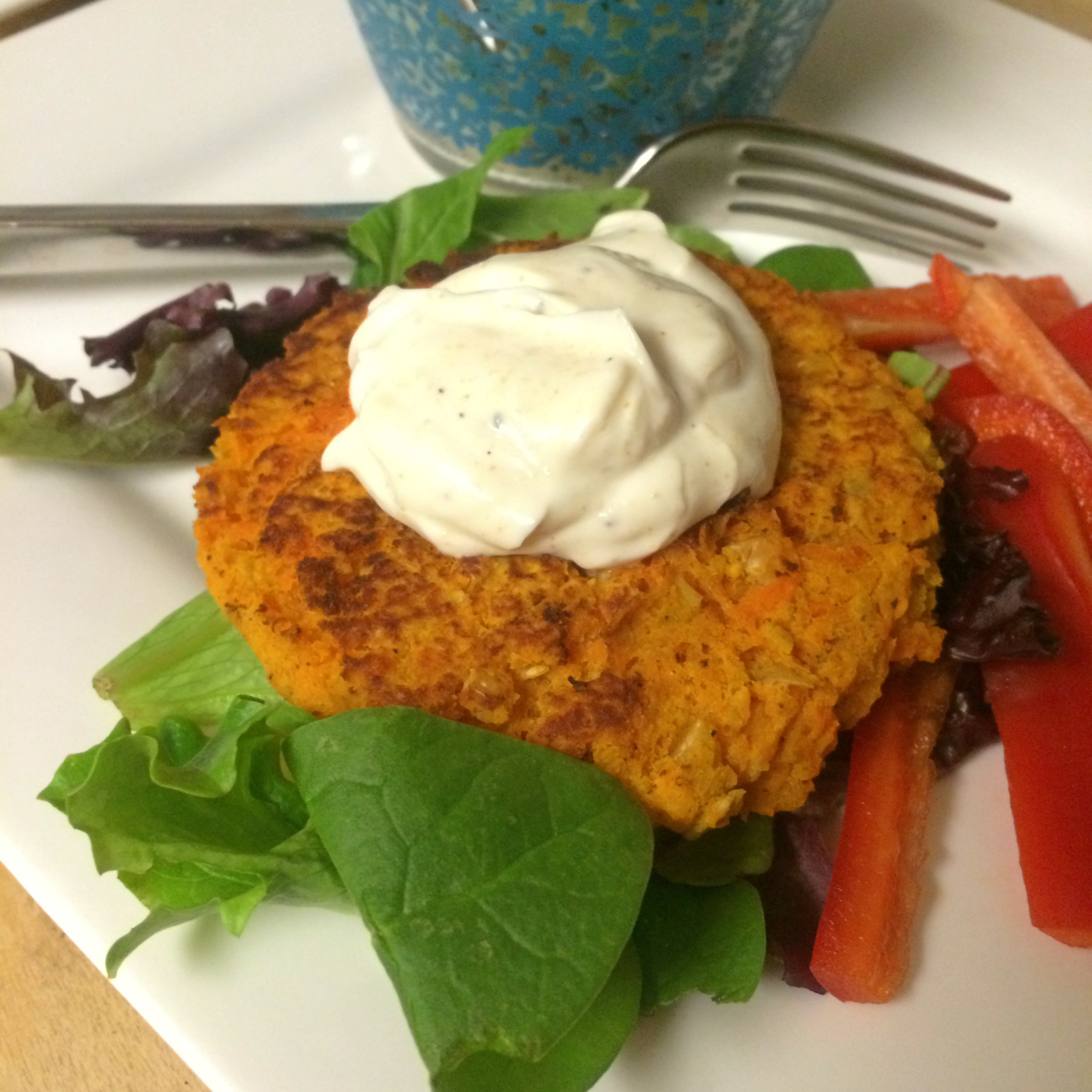 Sweet Potato Burgers with Agave Cumin Yogurt Sauce