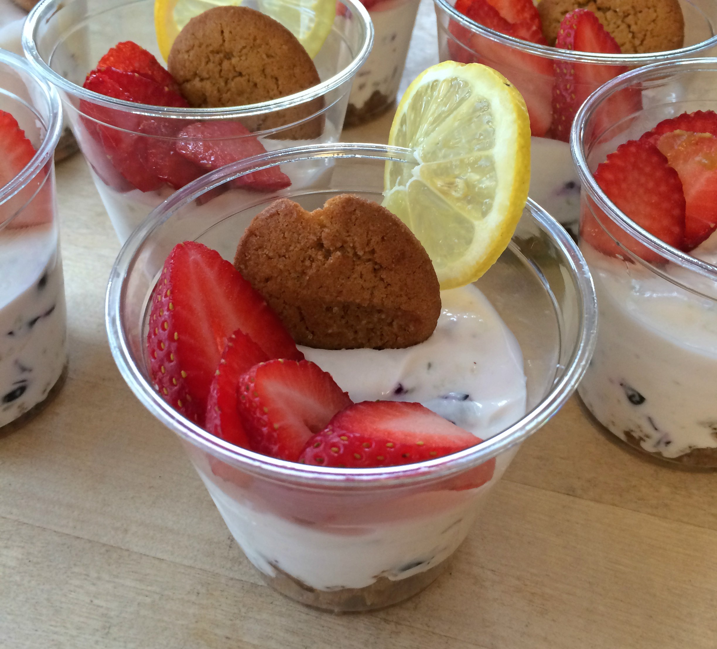 Strawberry, Blueberry, Lemon Cheesecake Cups with Ginger Snap Crust