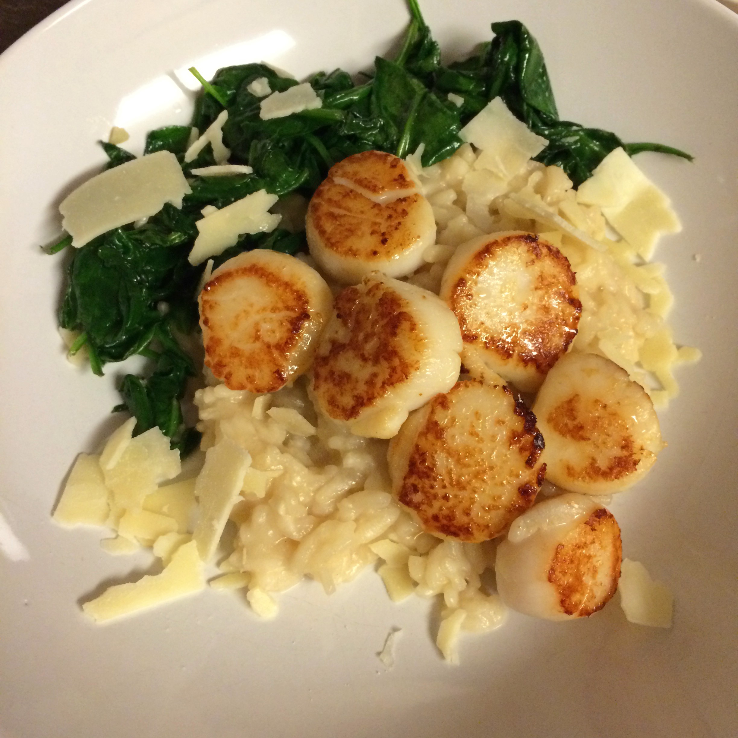 Seared Scallops with Lemony Parmesan Risotto and Spinach