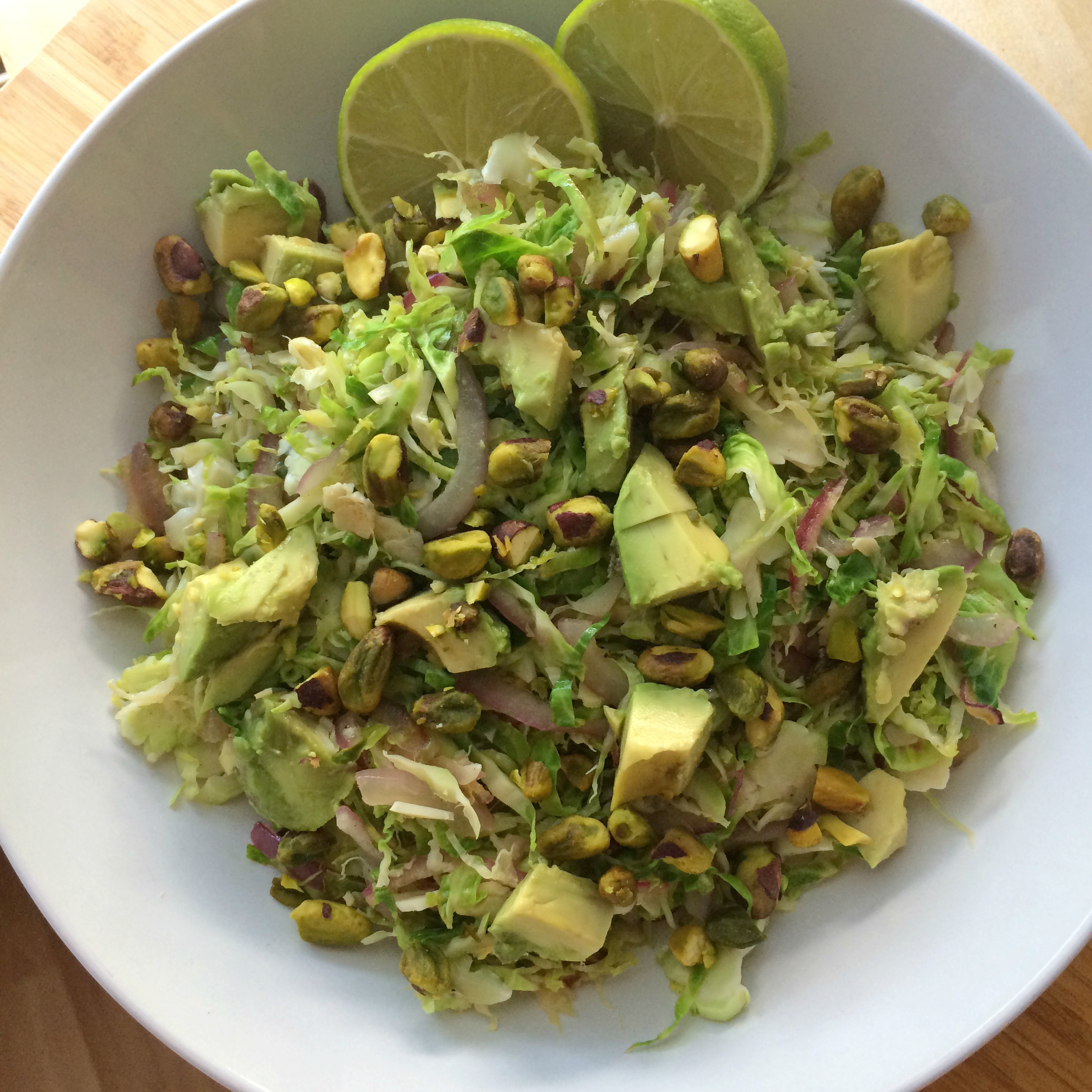 Brussels Sprout Salad with Lime, Avocado and Pistachios