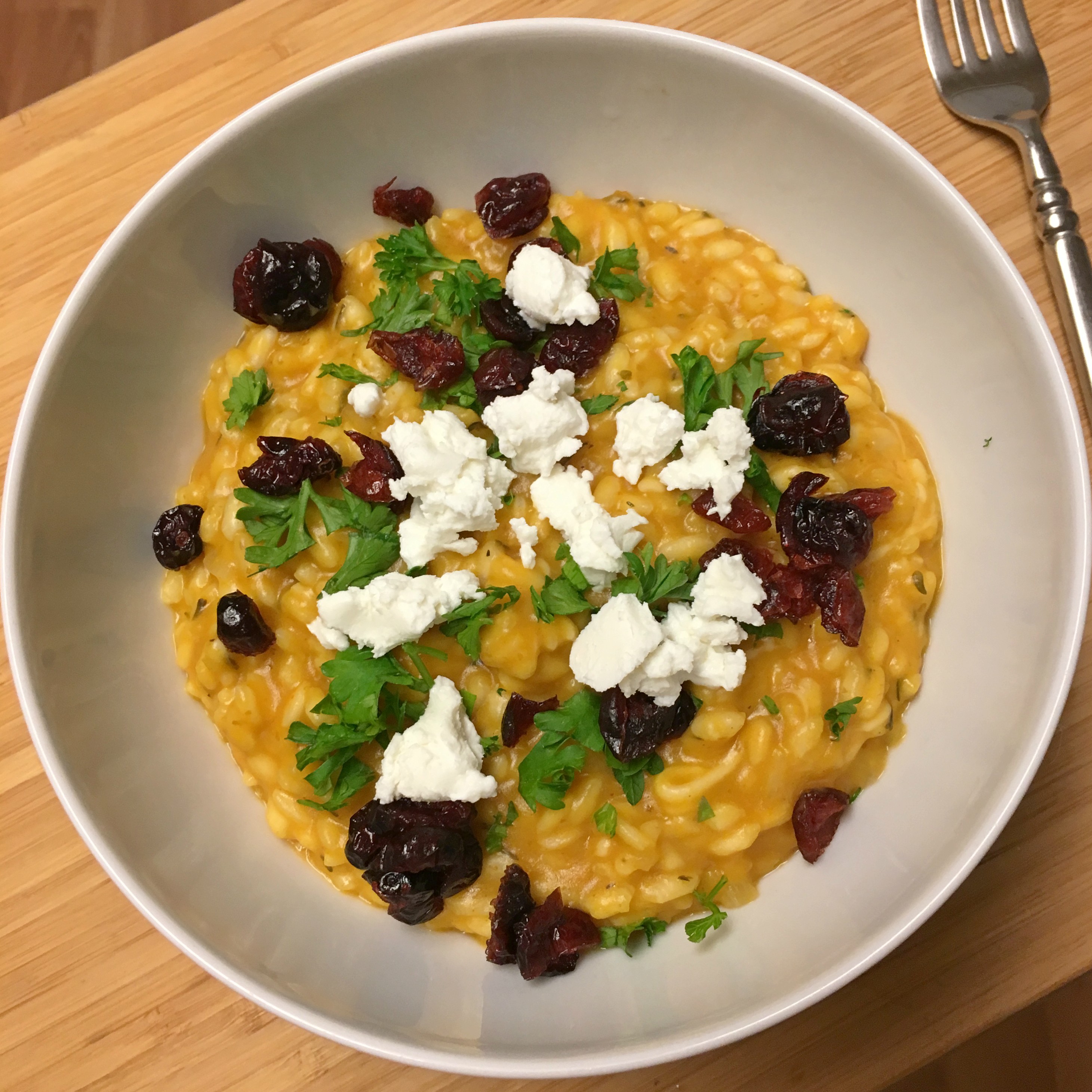 Pumpkin Risotto with Cranberries and Goat Cheese
