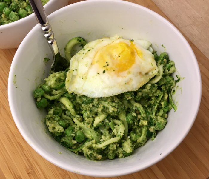 Zoodles with Creamy Avocado Pesto and Fried Egg