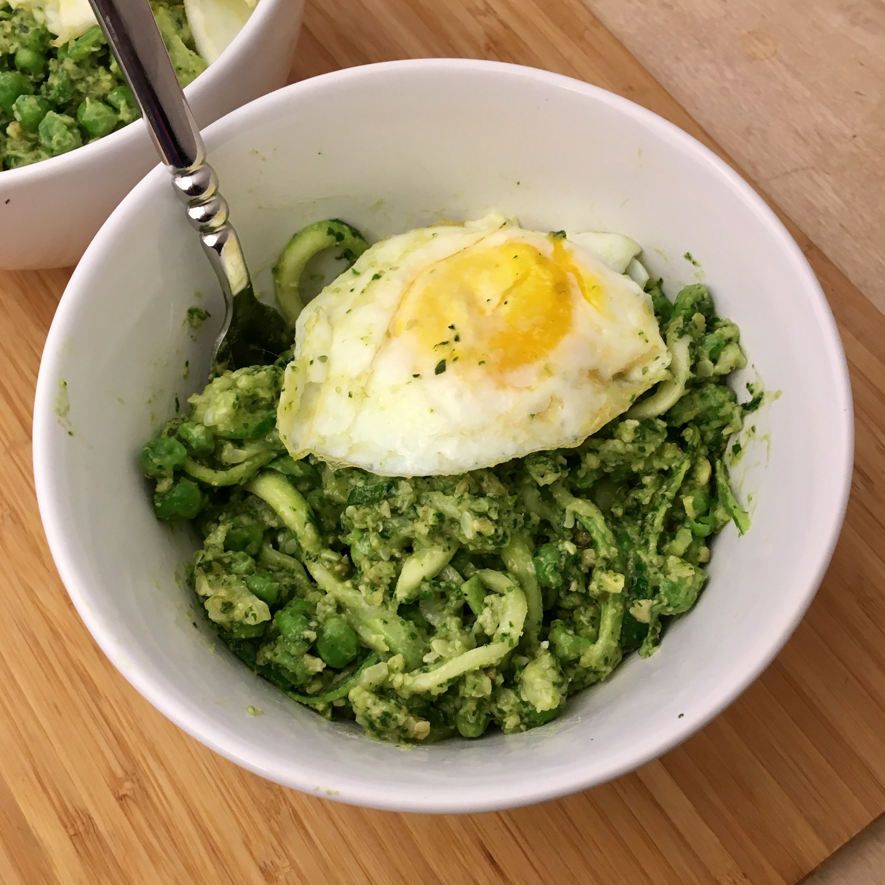 Zoodles with Creamy Avocado Pesto and Fried Egg