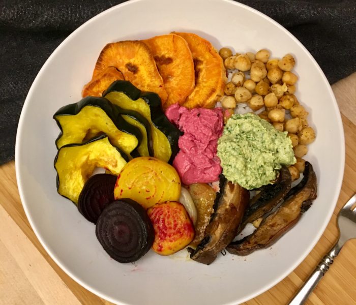 Roasted Veggie Buddha Bowls with Cilantro Tahini Dressing