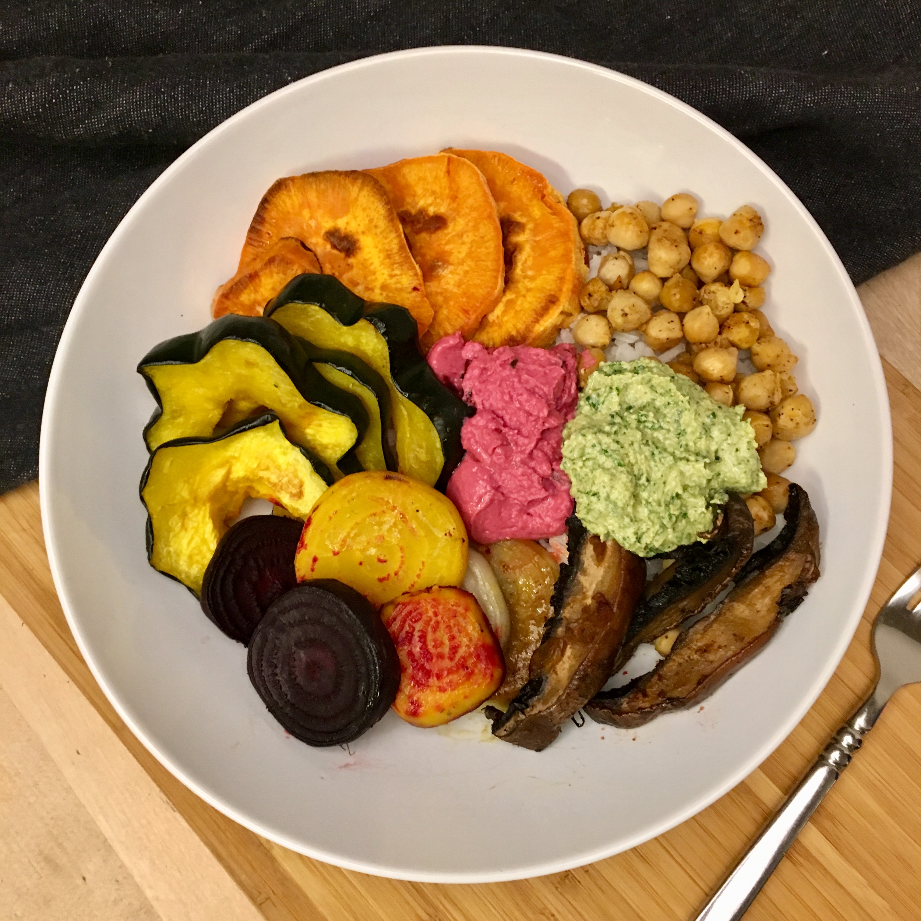 Roasted Veggie Buddha Bowls with Cilantro Tahini Dressing