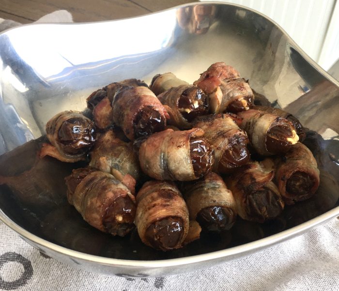 Bacon Wrapped Dates with Goat Cheese and Almonds