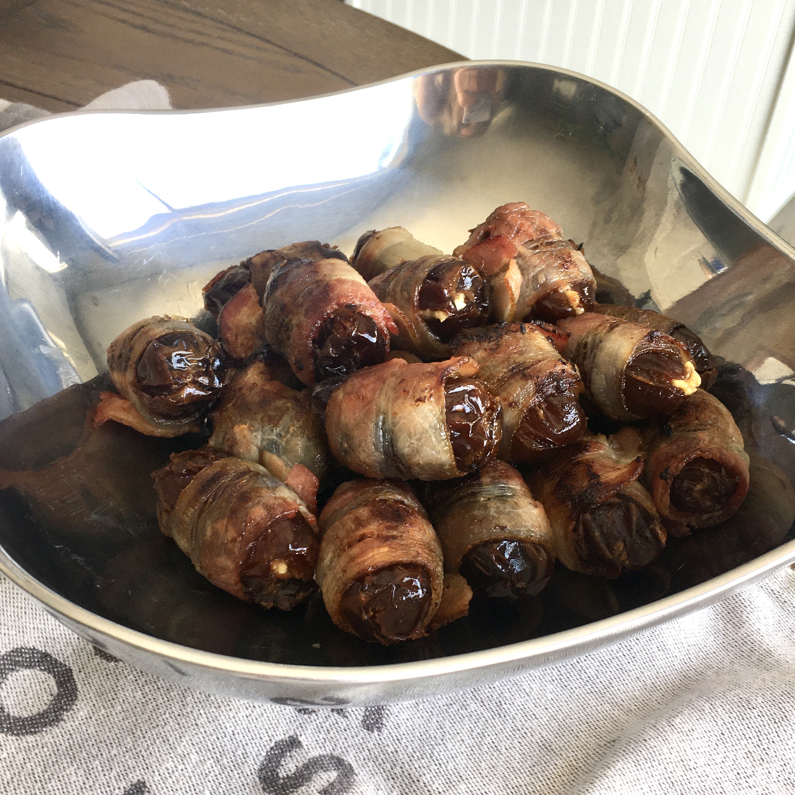 Bacon Wrapped Dates with Goat Cheese and Almonds