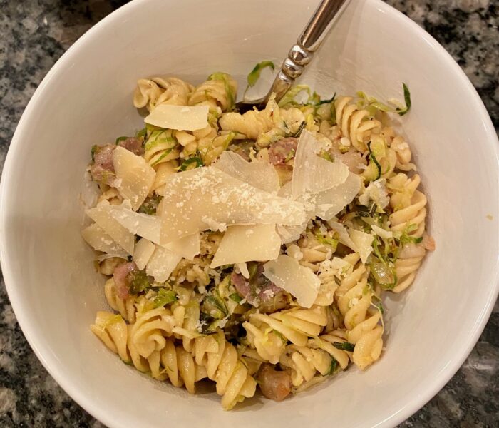 Pasta with Spicy Brussels Sprouts and Pancetta