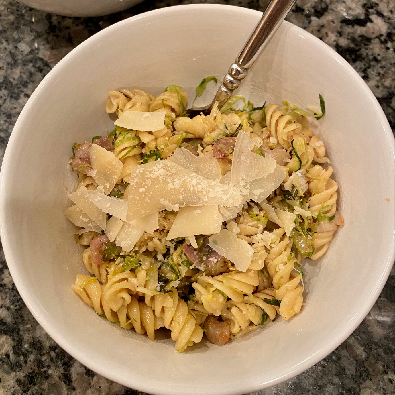Pasta with Spicy Brussels Sprouts and Pancetta